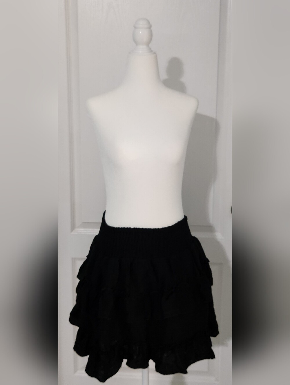 Black Smocked Mini Skirt Or Top with Ruffle Tiers - Picture 2 of 3